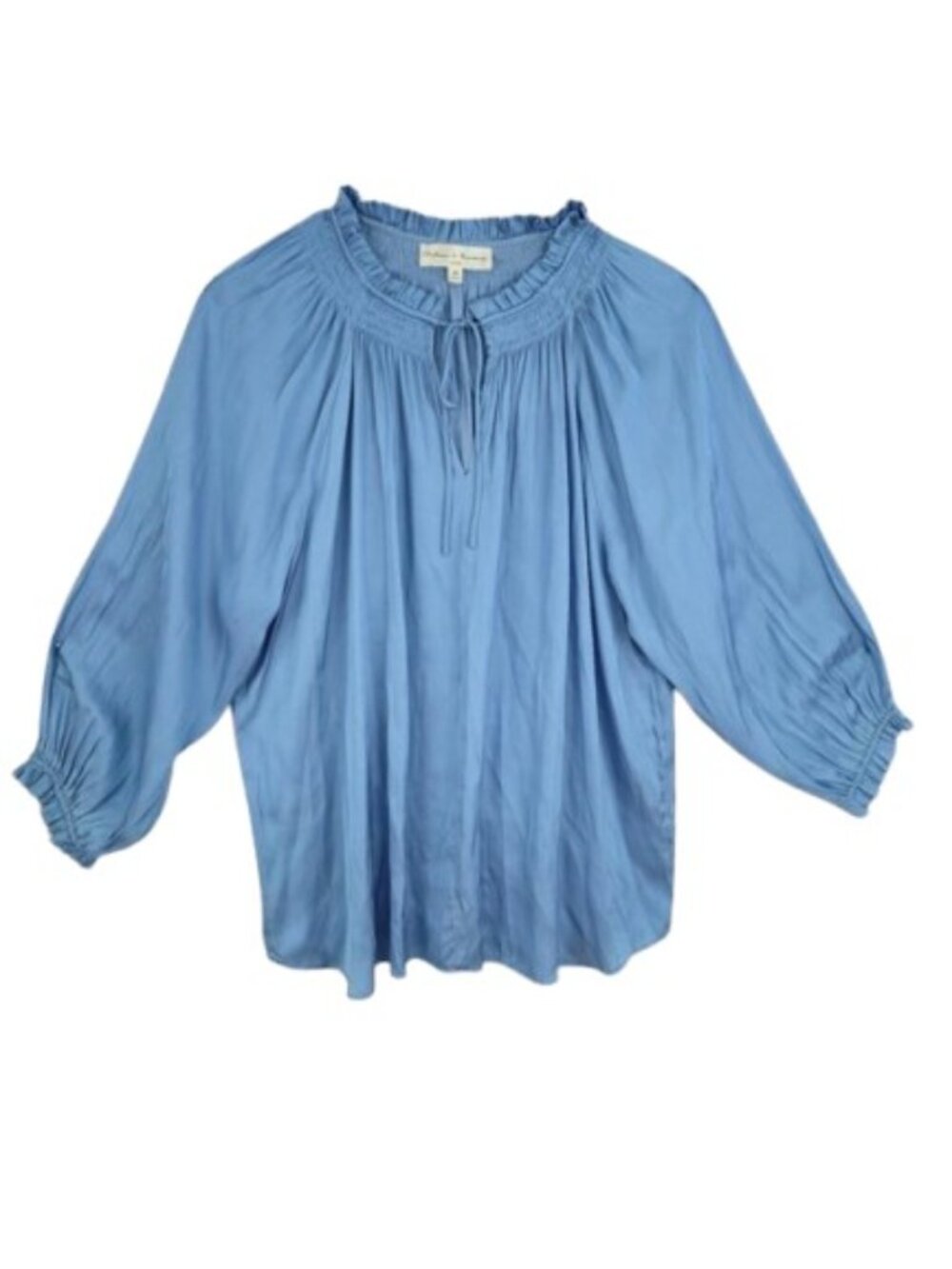 Chelsea & Theodore Blue Pleated Tie Neck Boho Blouse 2X